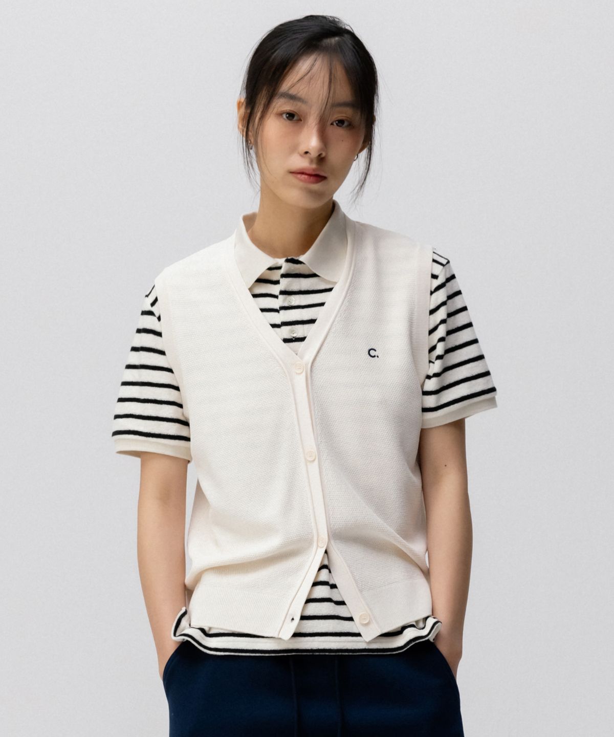 클로브(CLOVE) [24SS clove] Button-up Knit Vest (Cream)