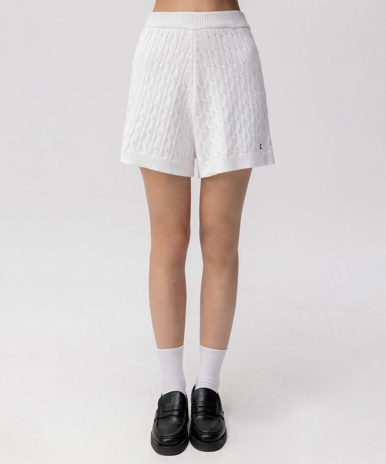[24SS clove] Trim Cable Knit Shorts (White)