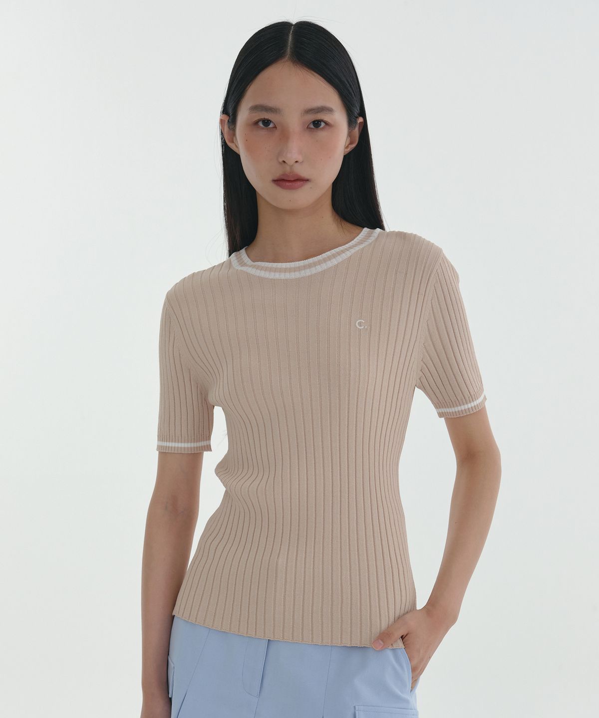 클로브(CLOVE) [24SS clove] Slim Round neck Knit (Beige)