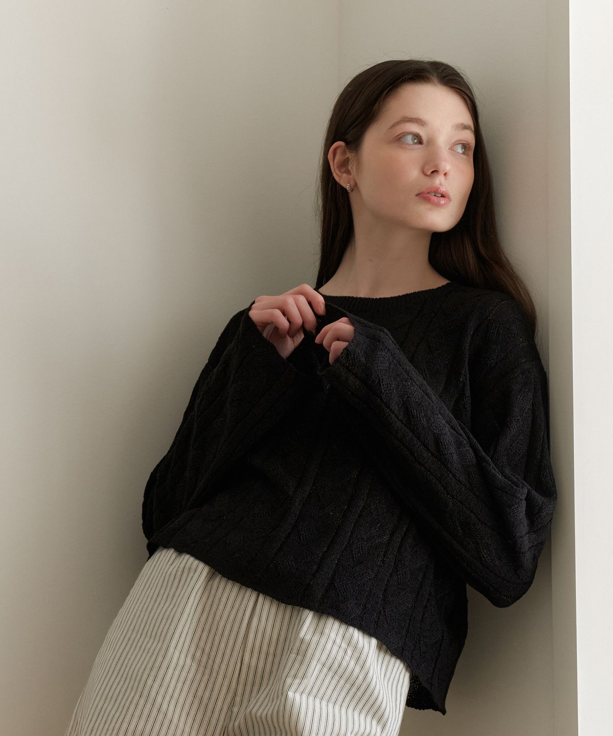 엽페(YUPPE) NET CABLE KNIT_BLACK