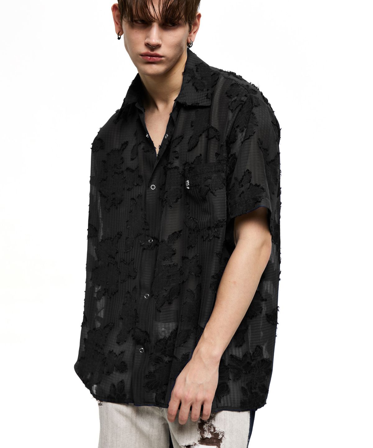 알에스에스씨(RSSC) FLORAL JACQUARD HALF SHIRT - BLACK