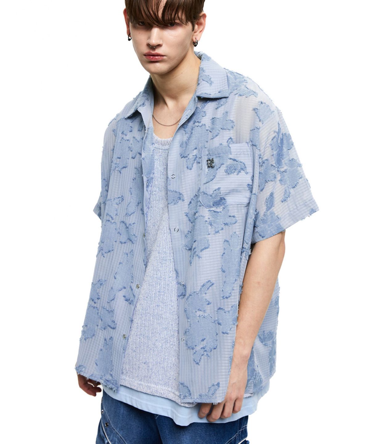알에스에스씨(RSSC) FLORAL JACQUARD HALF SHIRT - SKY BLUE