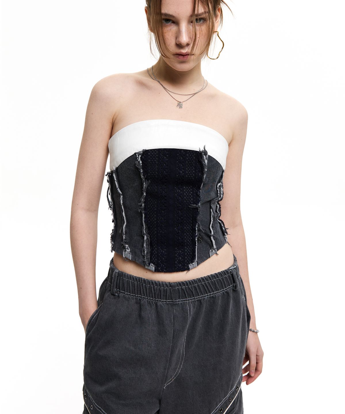 알에스에스씨(RSSC) DENIM & KNIT BUSTIER - GRAY
