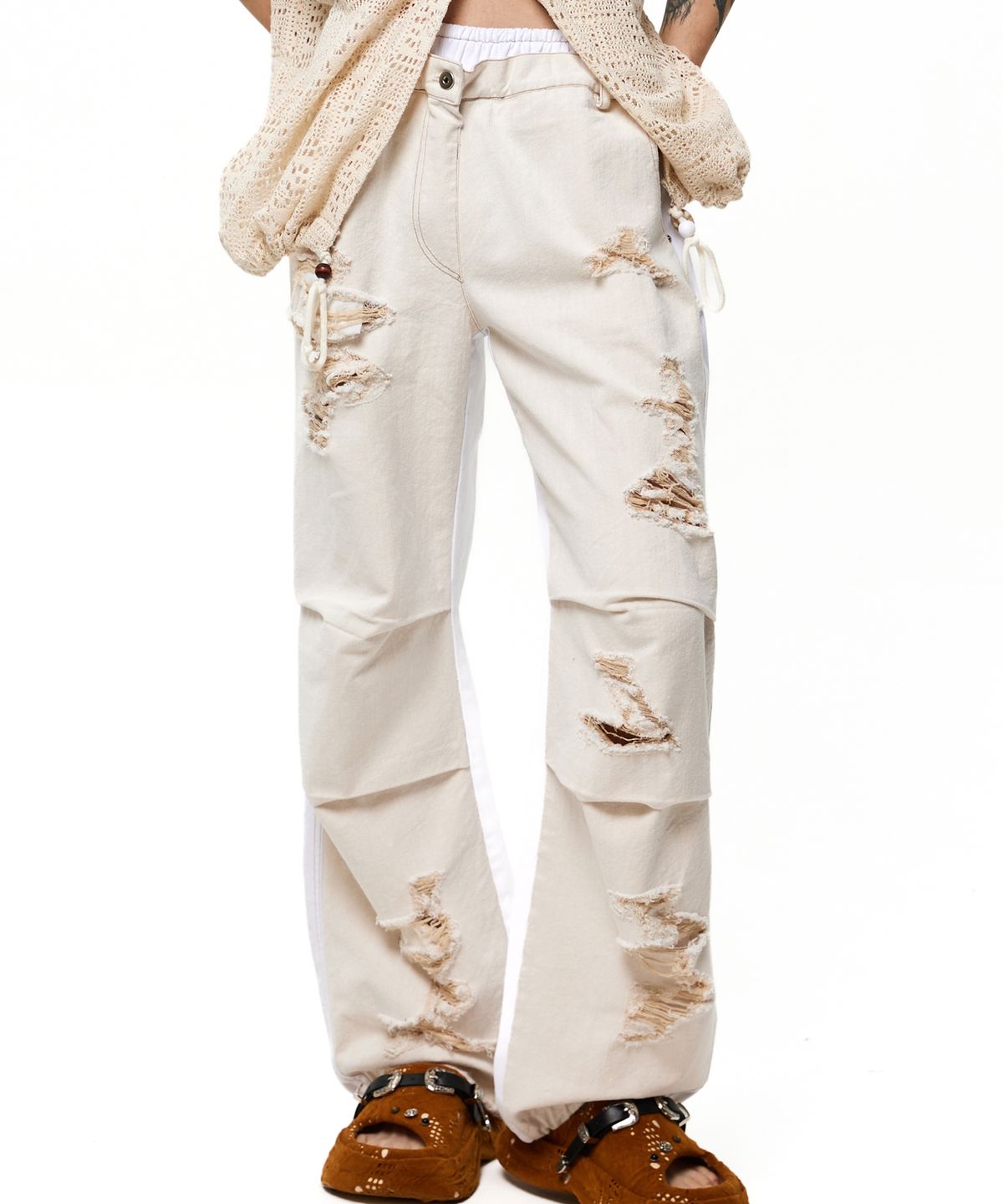 알에스에스씨(RSSC) LAYERD DESTROYED DENIM PANTS - IVORY/WHITE