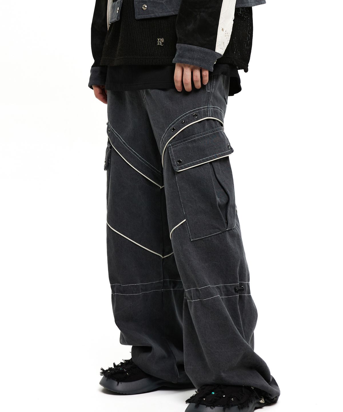 알에스에스씨(RSSC) KNEE STRING CARGO DENIM PANTS - GRAY