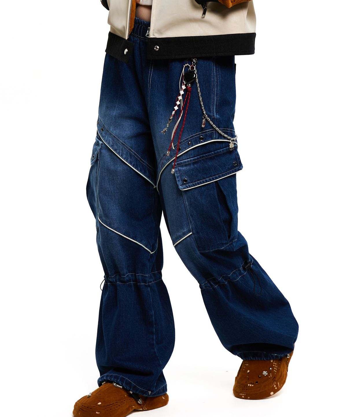 알에스에스씨(RSSC) KNEE STRING CARGO DENIM PANTS - DENIM