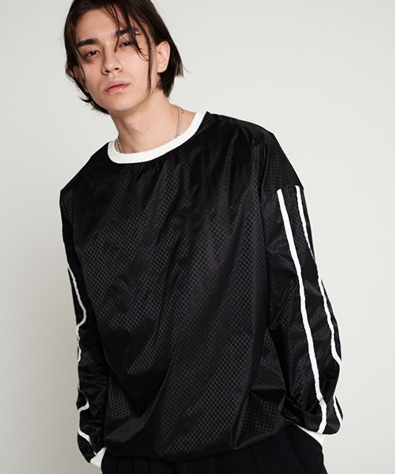 Satin Checkered String Over Coloring Sweatshirt black