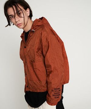 wrinkled cropped string hooded windbreaker orange