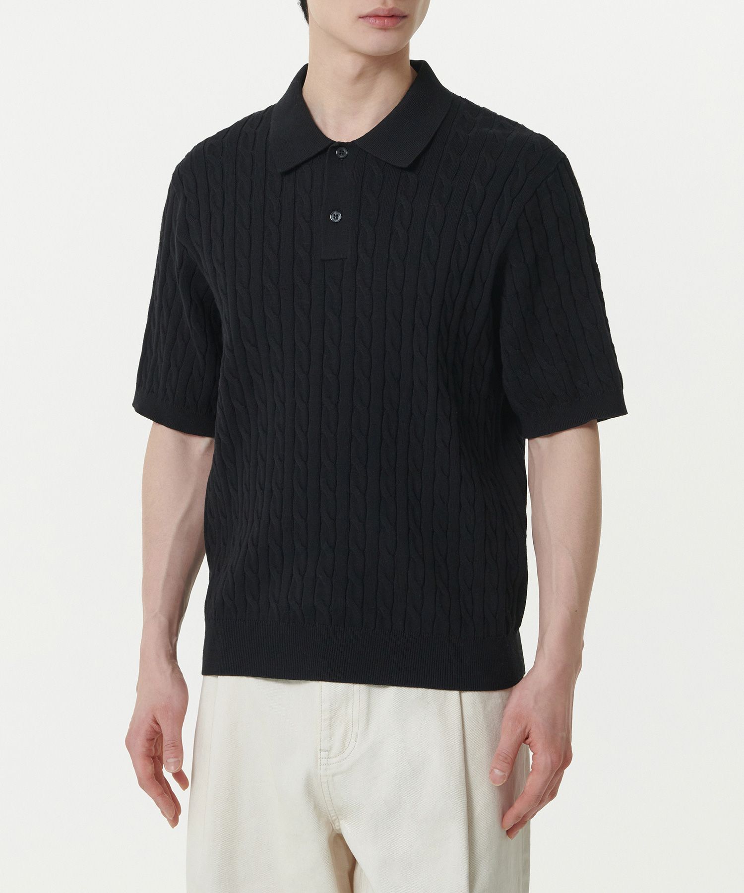MUSINSA | MUSINSA STANDARD Cable knit polo shirt [black]