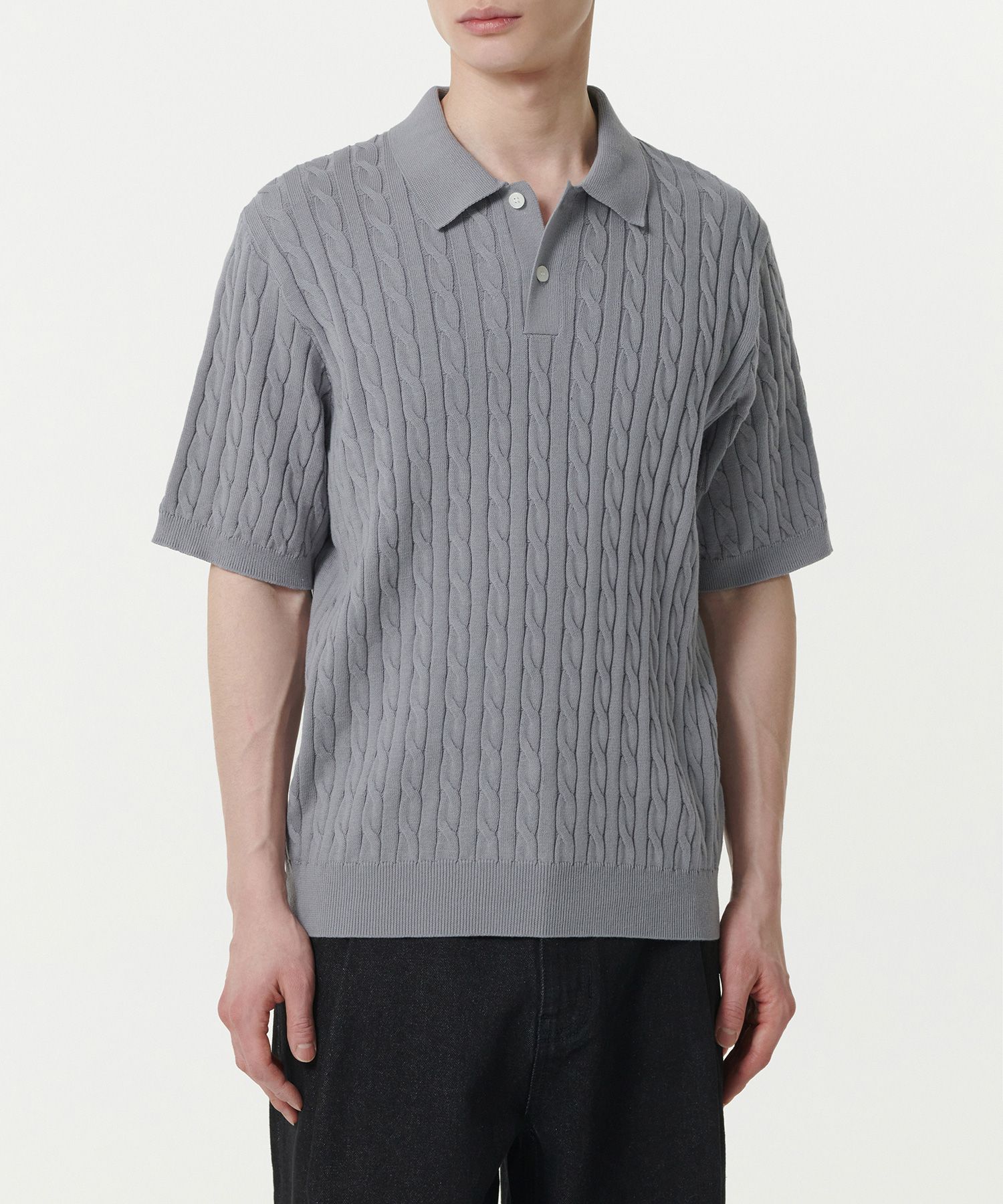 MUSINSA公式 | MUSINSA STANDARD Cable knit polo shirt [gray]