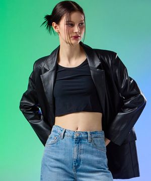 WOMEN 오버핏 소프트 가죽 레더 블레이저[BLACK] 가죽자켓 ver.