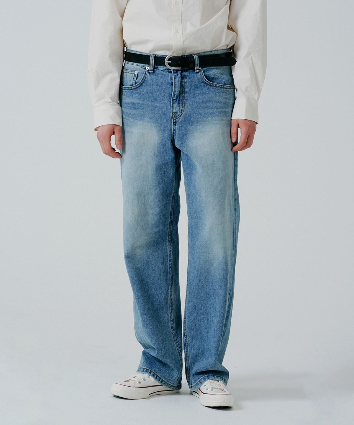 핀블랙(PINBLACK) (MEN) 내추럴 워시드 데님 팬츠 블루