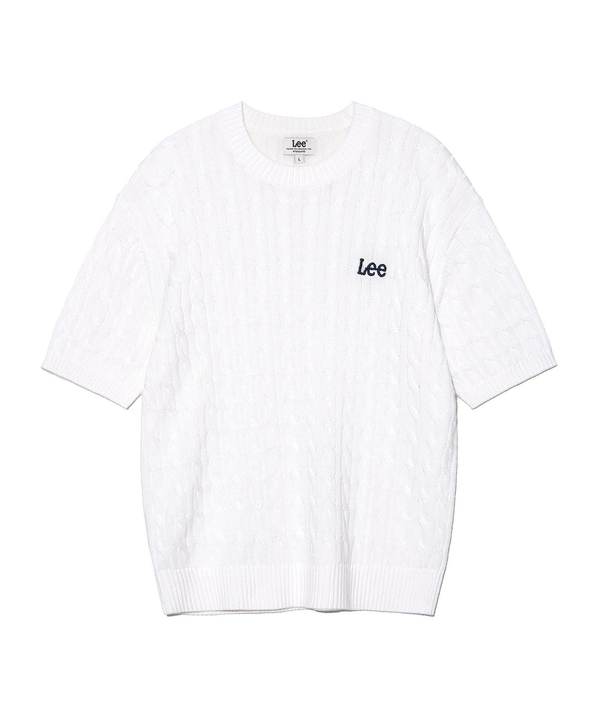 리(LEE) 라운드넥 케이블 반팔 니트 화이트