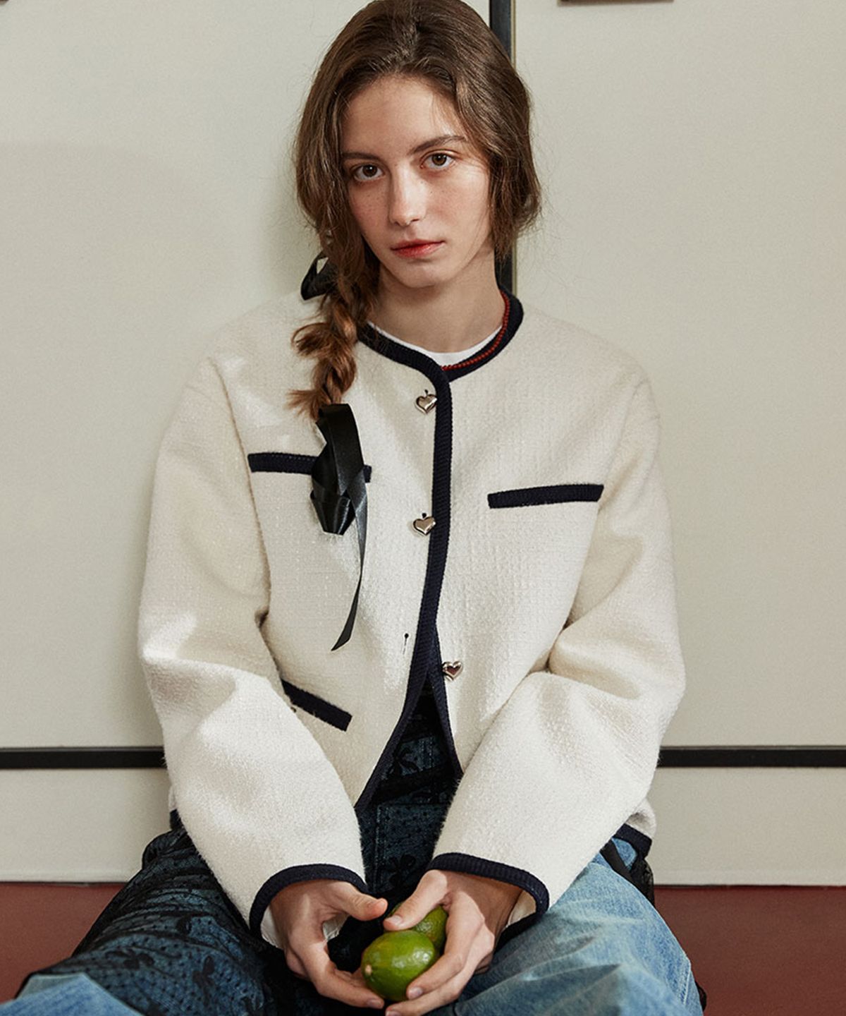 셀리테일즈(CELITAILS) HEART BUTTON TWEED JACKET_IVORY