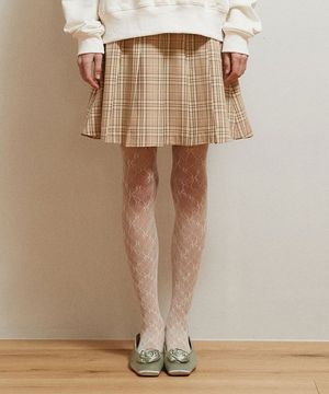 CHECK PLEATED MINI SKIRT_YELLOW