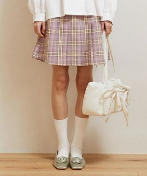 CHECK PLEATED MINI SKIRT_PURPLE