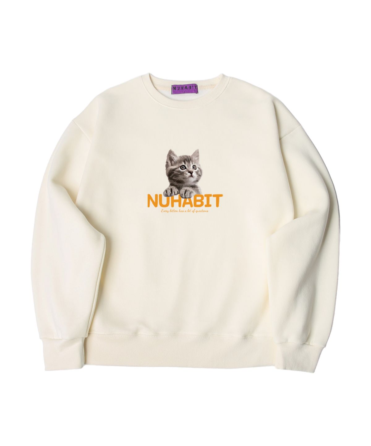 뉴해빗(NUHABIT) N/H CURIOUS CAT 오버핏 기모 맨투맨_아이보리 (GOM4-4NH1210)