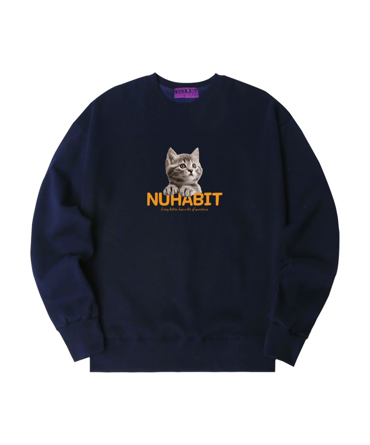 뉴해빗(NUHABIT) N/H CURIOUS CAT 오버핏 기모 맨투맨_네이비 (GOM4-4NH1210)