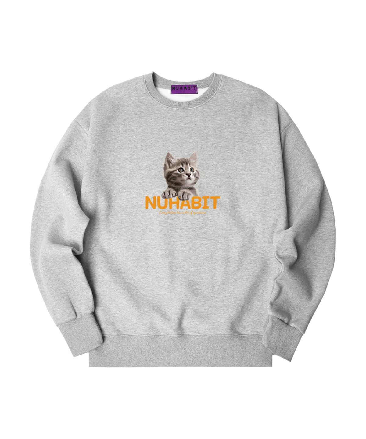 뉴해빗(NUHABIT) N/H CURIOUS CAT 오버핏 기모 맨투맨_그레이 (GOM4-4NH1210)