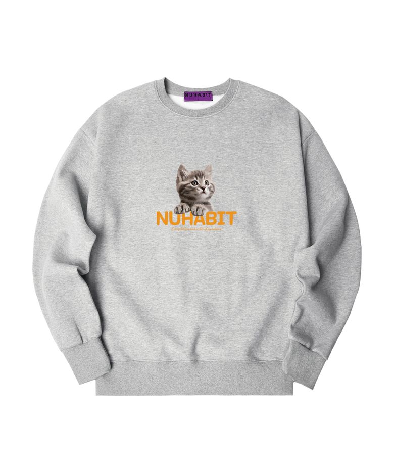 N/H CURIOUS CAT 오버핏 기모 맨투맨_그레이 (GOM4-4NH1210)