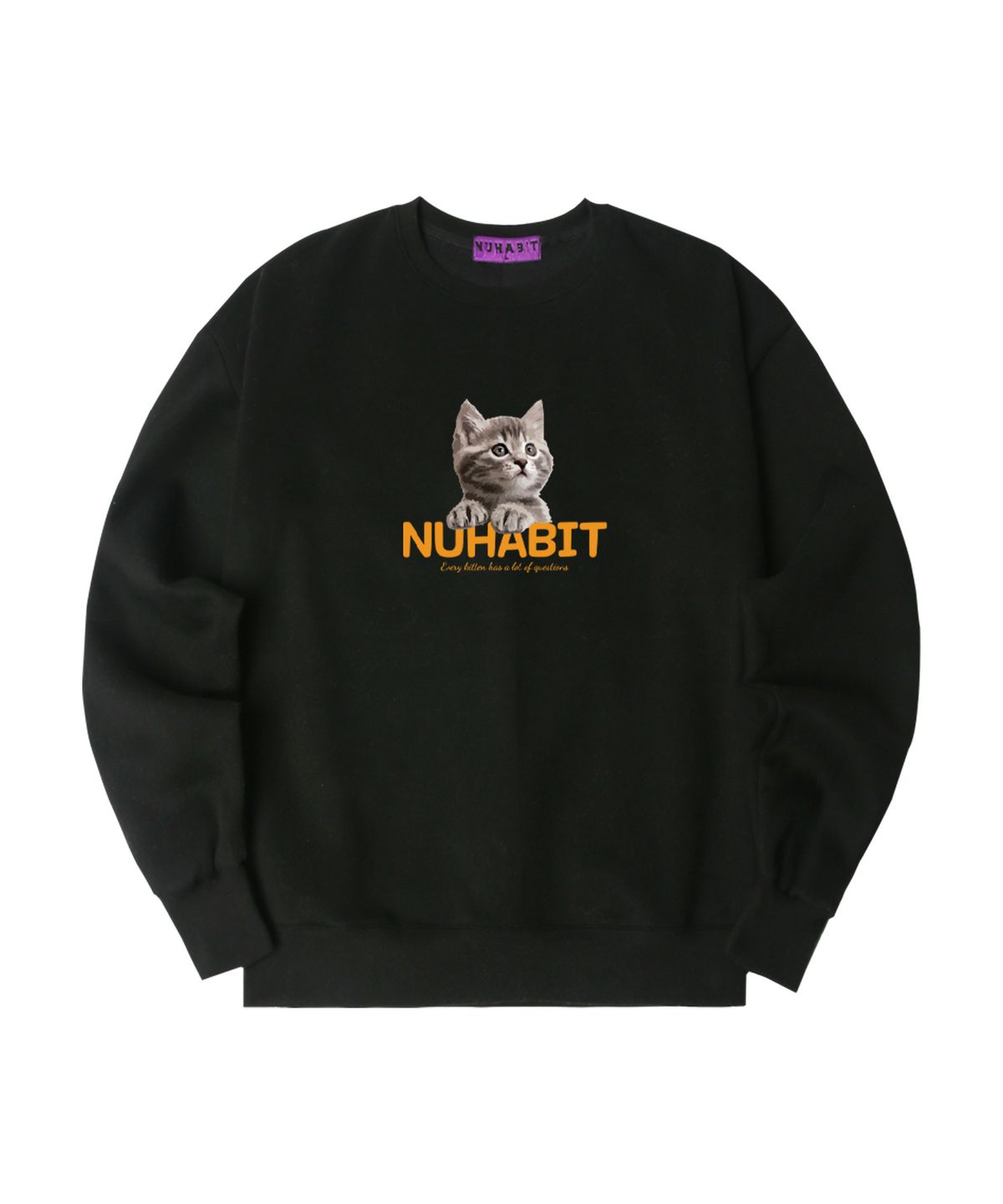 뉴해빗(NUHABIT) N/H CURIOUS CAT 오버핏 기모 맨투맨_블랙 (GOM4-4NH1210)