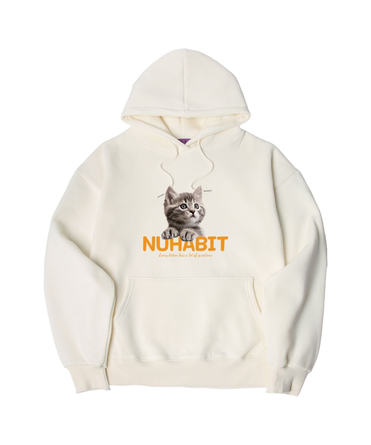 뉴해빗(NUHABIT) N/H CURIOUS CAT 오버핏 기모 후드_아이보리 (GOH4-4NH1210)