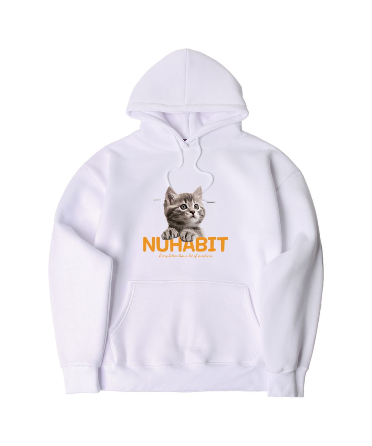 뉴해빗(NUHABIT) N/H CURIOUS CAT 오버핏 기모 후드_화이트 (GOH4-4NH1210)