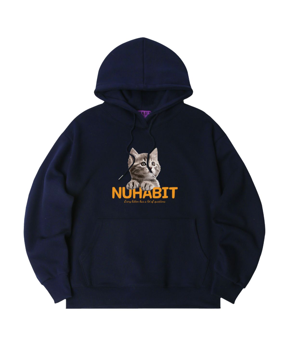 뉴해빗(NUHABIT) N/H CURIOUS CAT 오버핏 기모 후드_네이비 (GOH4-4NH1210)