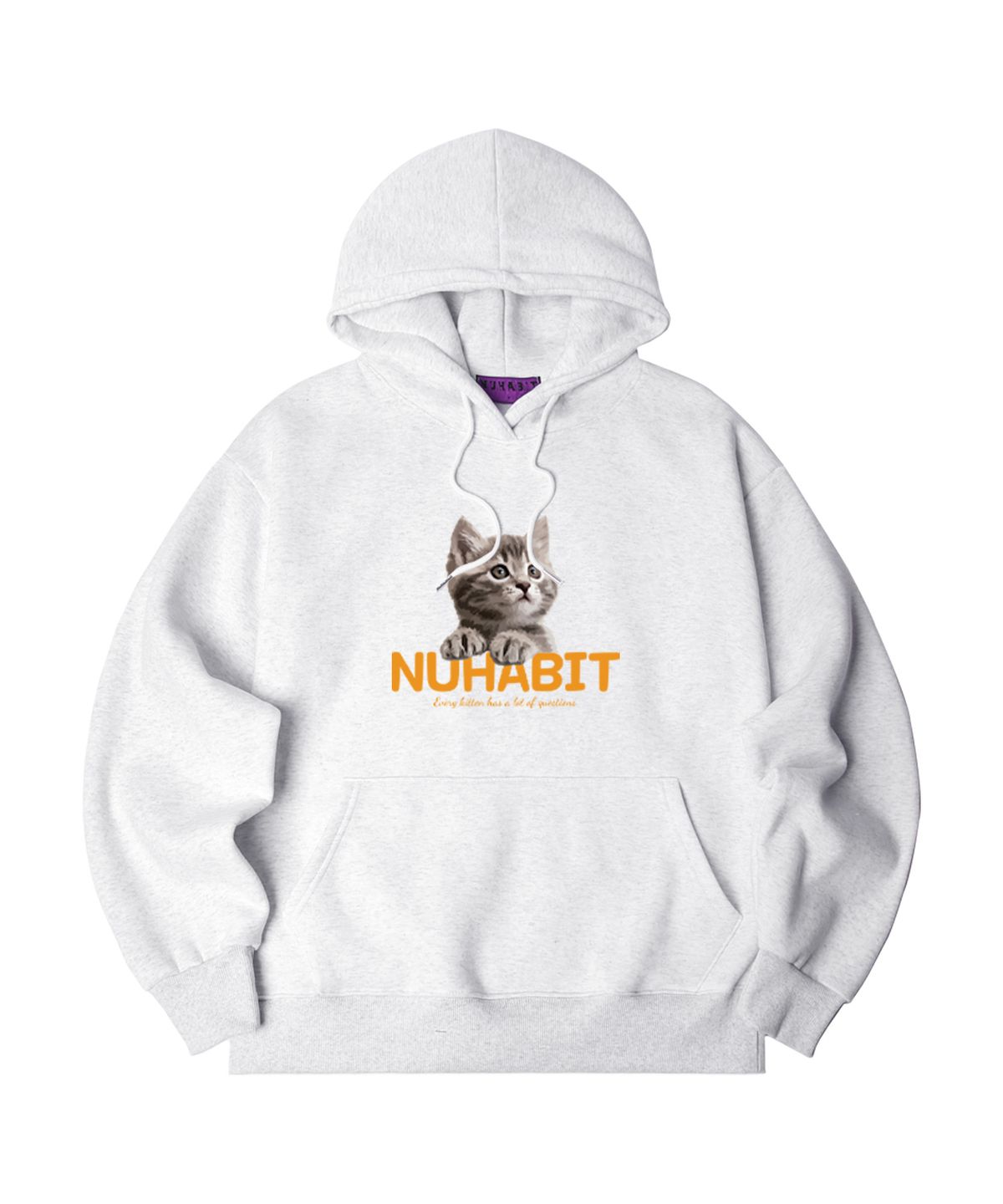 뉴해빗(NUHABIT) N/H CURIOUS CAT 오버핏 기모 후드_멜란지화이트 (GOH4-4NH1210)