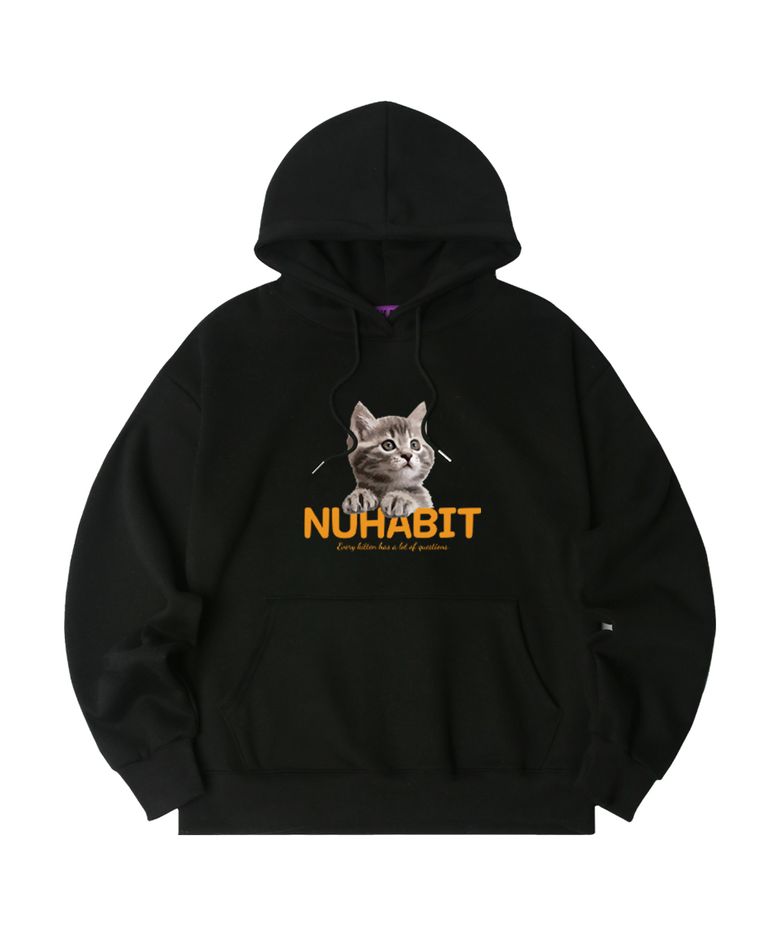 N/H CURIOUS CAT 오버핏 기모 후드_블랙 (GOH4-4NH1210)