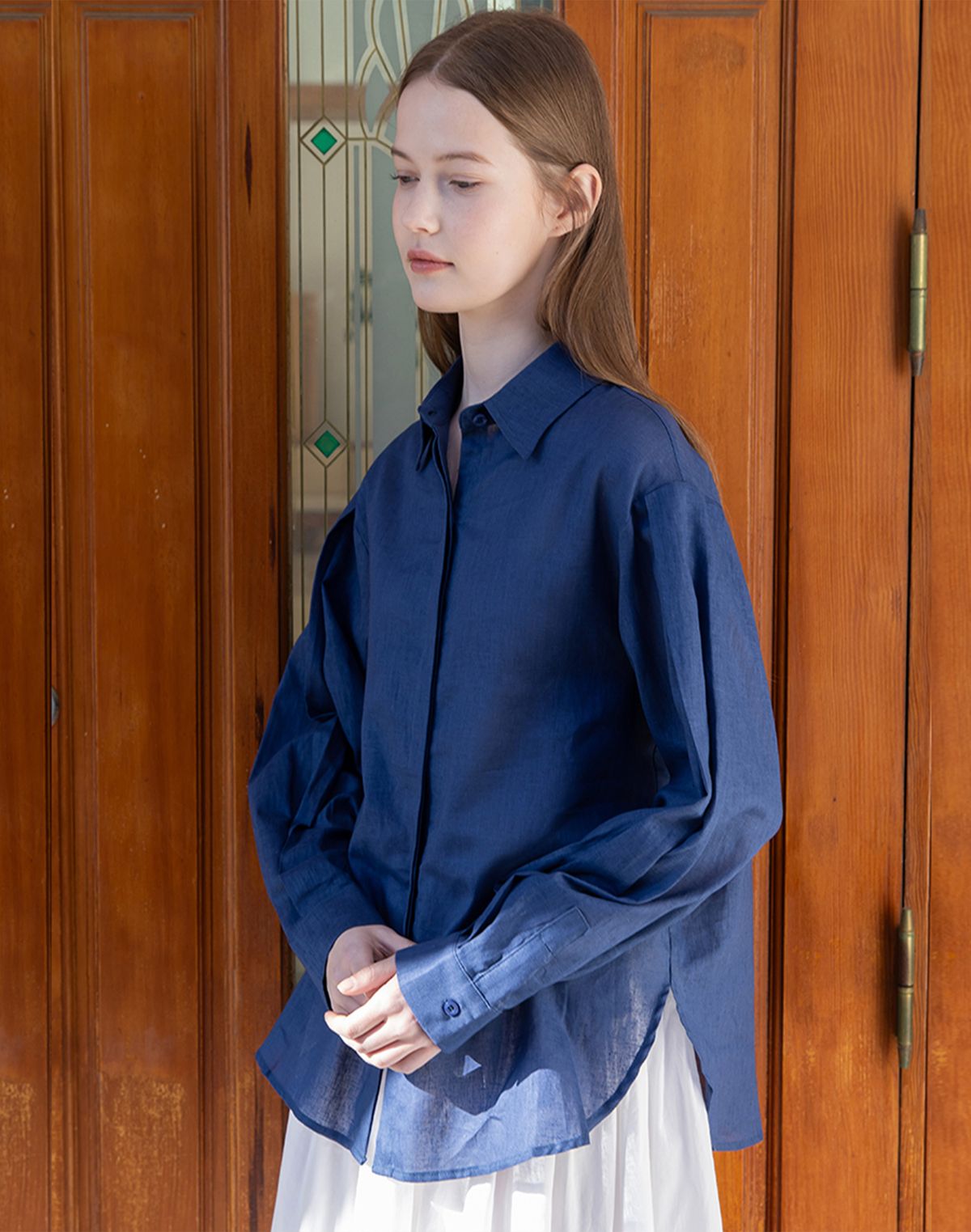 제이마크뉴욕(JMARKNEWYORK) Pintuck sleeve shirt - Navy