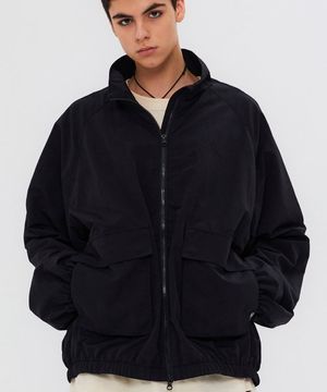 SCRIPT EMBROIDERY BLOUSON JACKET BLACK