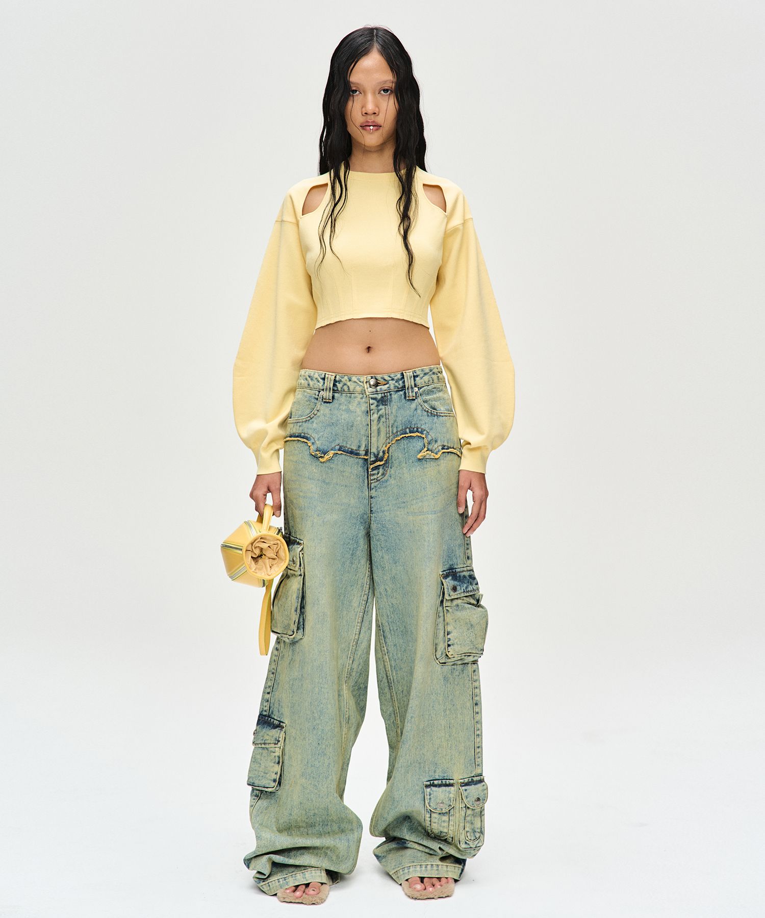 ■ANDERSSON BELL■ Shimizu denim cargo jeans apa721wCOATED Y Simiz Denim Cargo Jeans (APA721WL-COATED-YELLOW)
