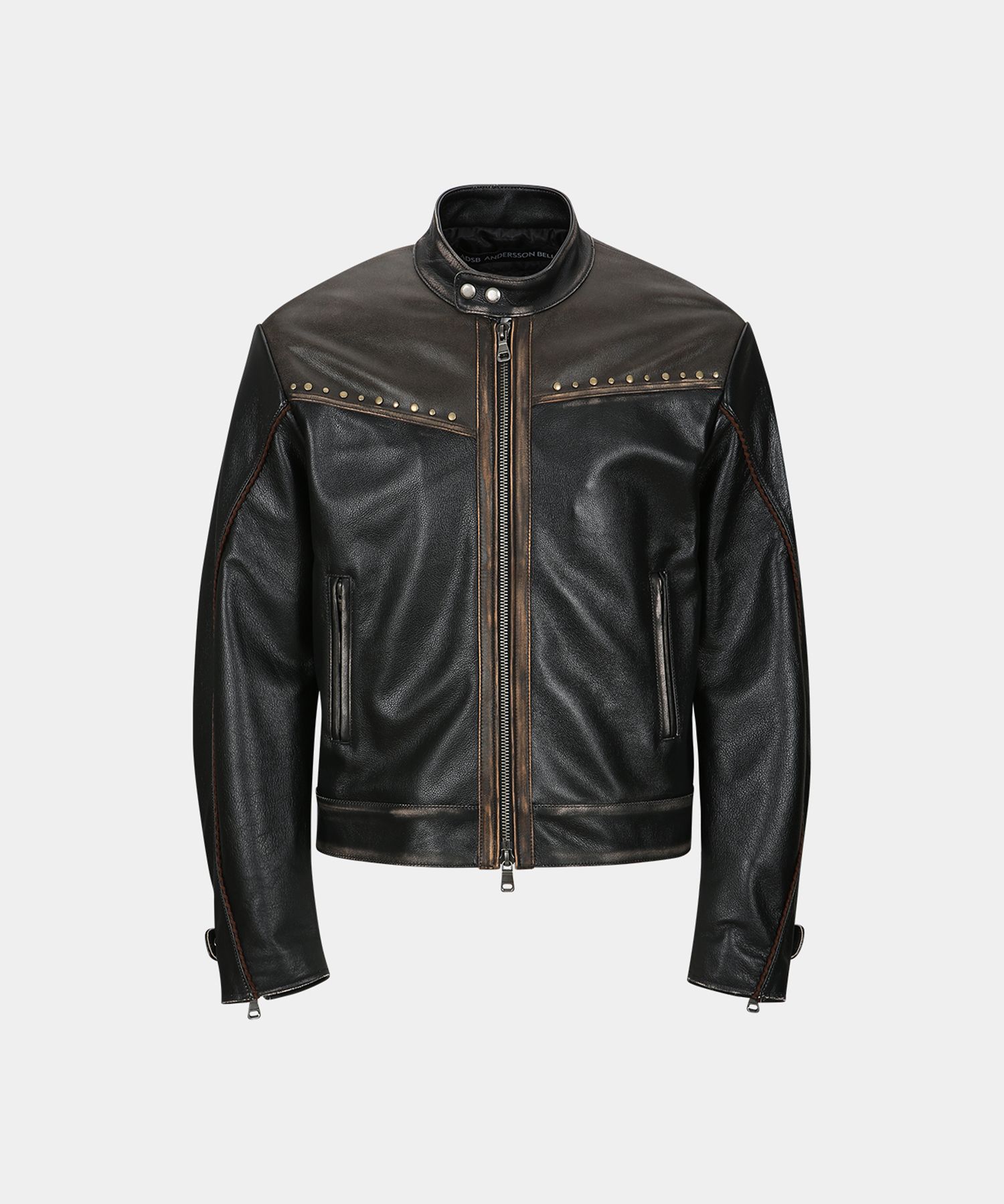 MUSINSA | ANDERSSON BELL Vintage leather biker jacket awa582m(BLACK)