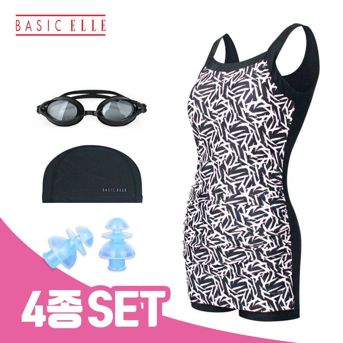 베이직엘르(BASIC ELLE) 4종세트 여성 원피스 아쿠아로빅 실내수영복 BEF-R103K