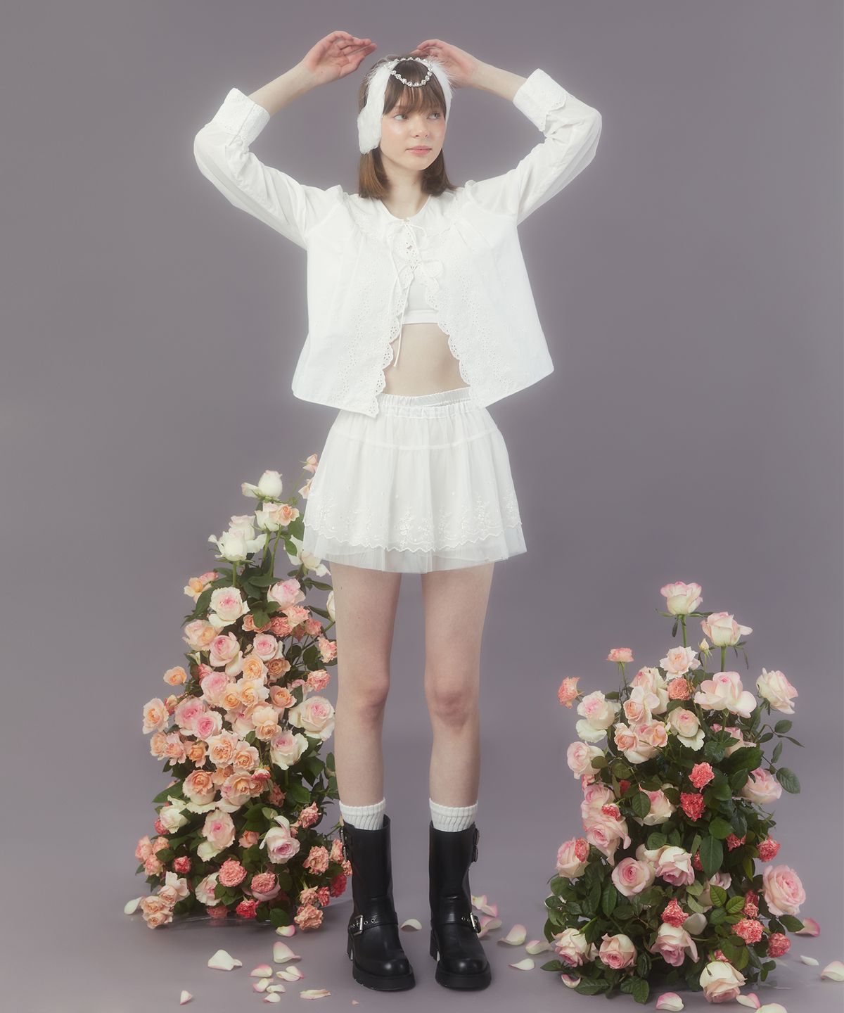 마가린핑거스(MARGARIN FINGERS) LACE TUTU SKIRT PANTS (WHITE)