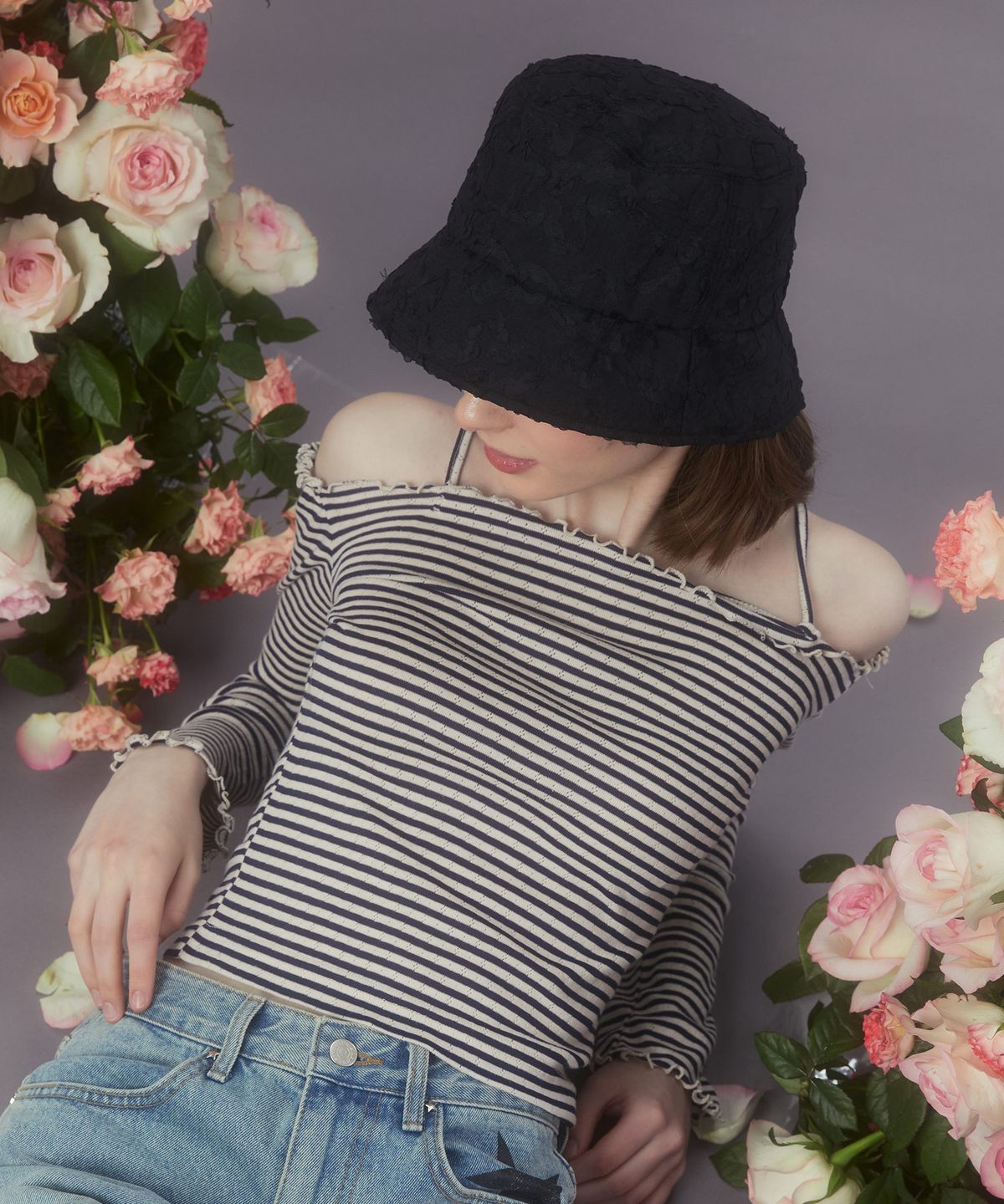 마가린핑거스(MARGARIN FINGERS) LACE BUCKET HAT (BLACK)