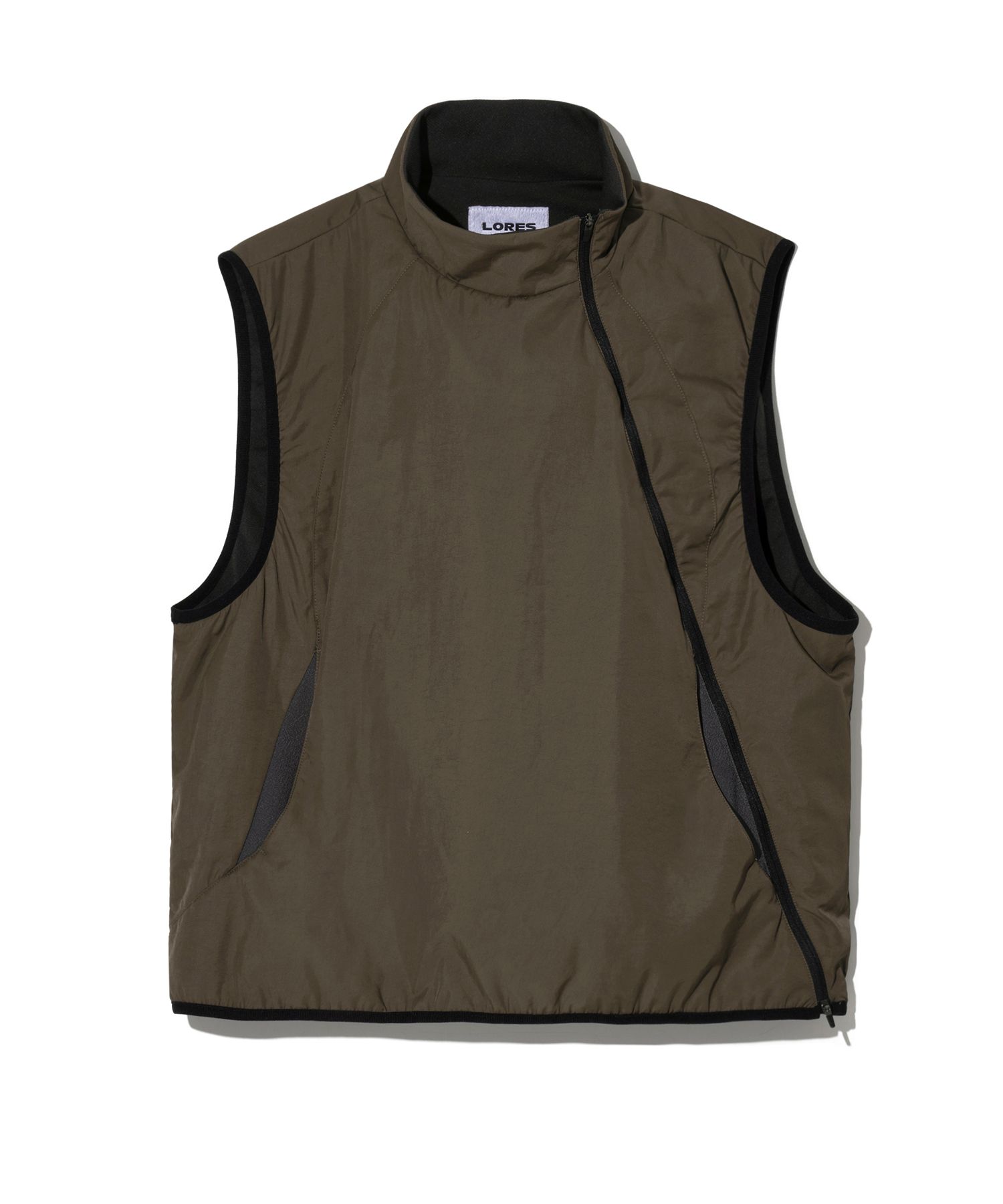 MUSINSA | LORES Asymmetric Nylon Vest - Olive