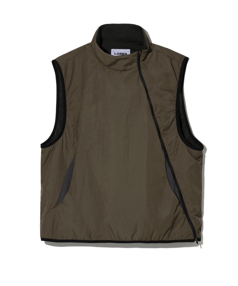 Asymmetric Nylon Vest - Olive
