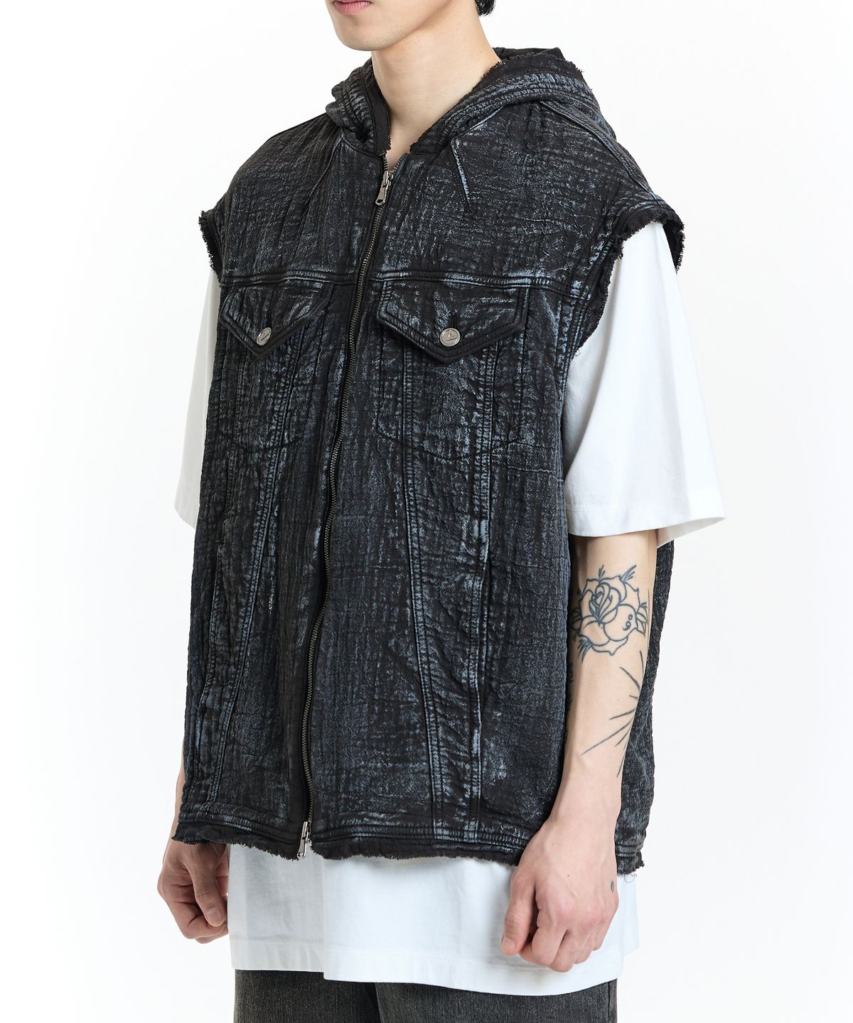 본바트(VONVAT) Dirty Linen Hood Vest (Black)