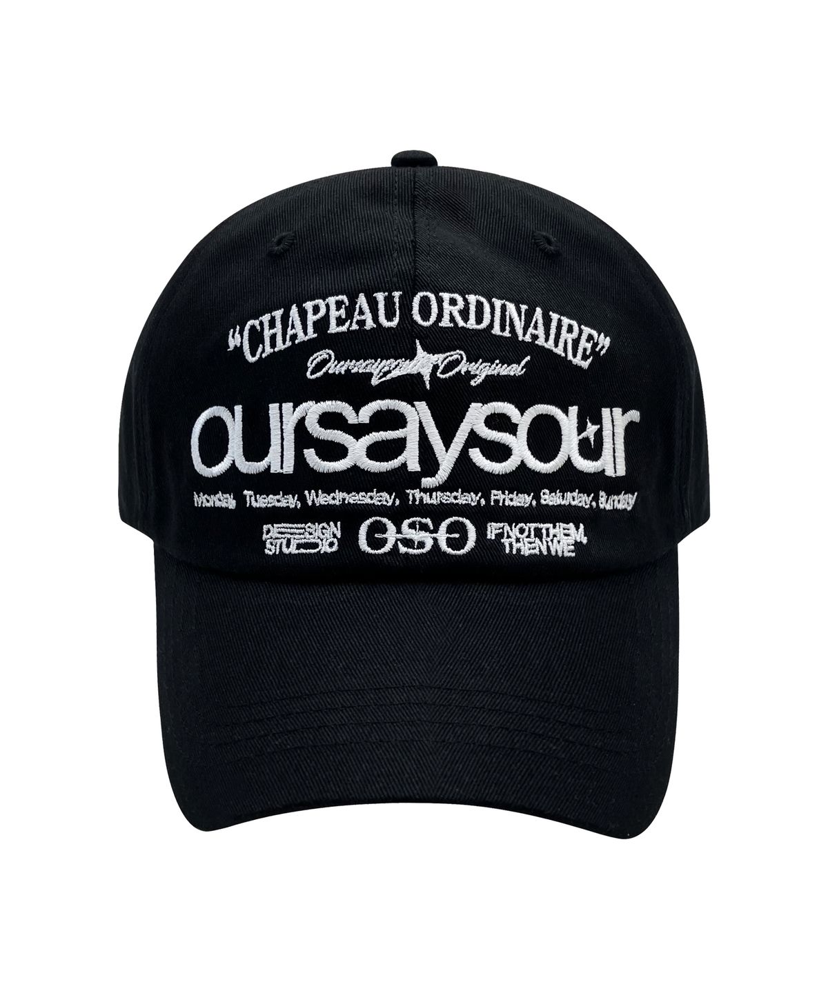 아워세이아워(OURSAYSOUR) 레터링 로고 볼캡 블랙