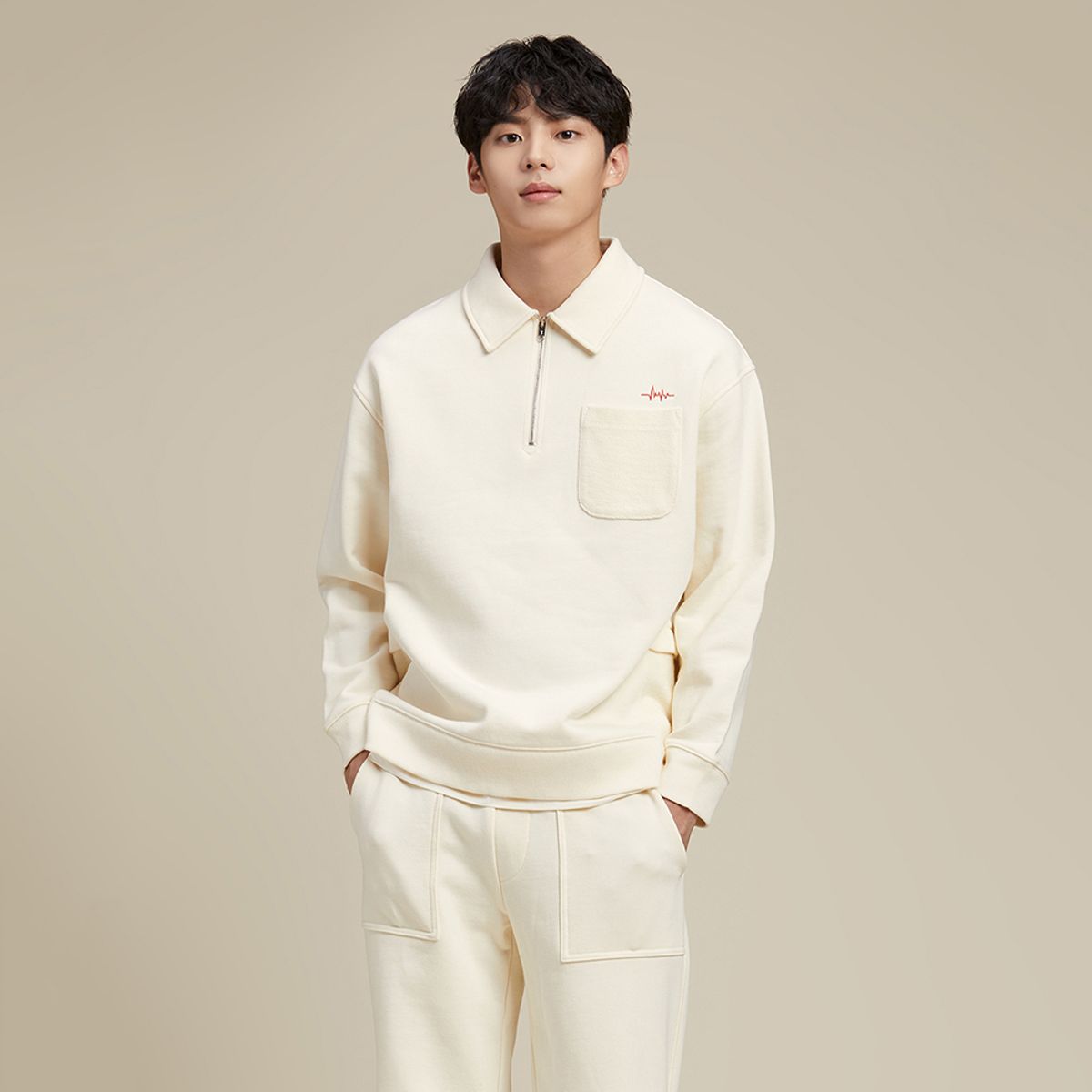 플라즈(PLADS7) 하프 ZIP-UP 배색 맨투맨[익스탠드]_M228CTS414M