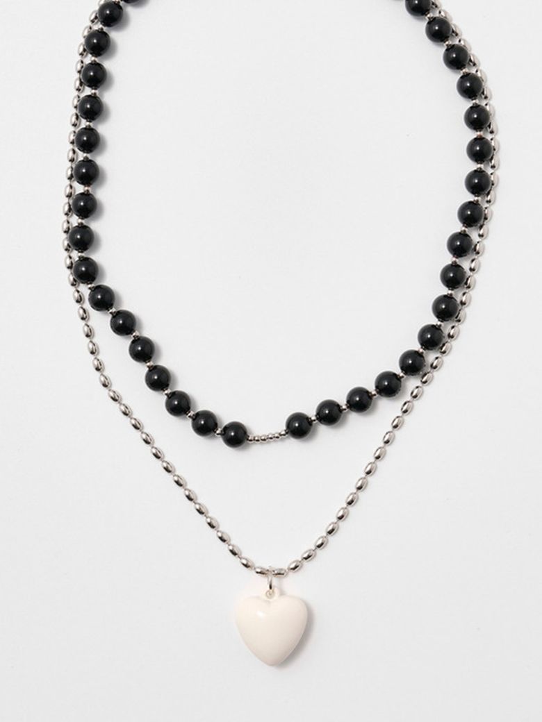Color Jamstone and Heart Layered Necklace