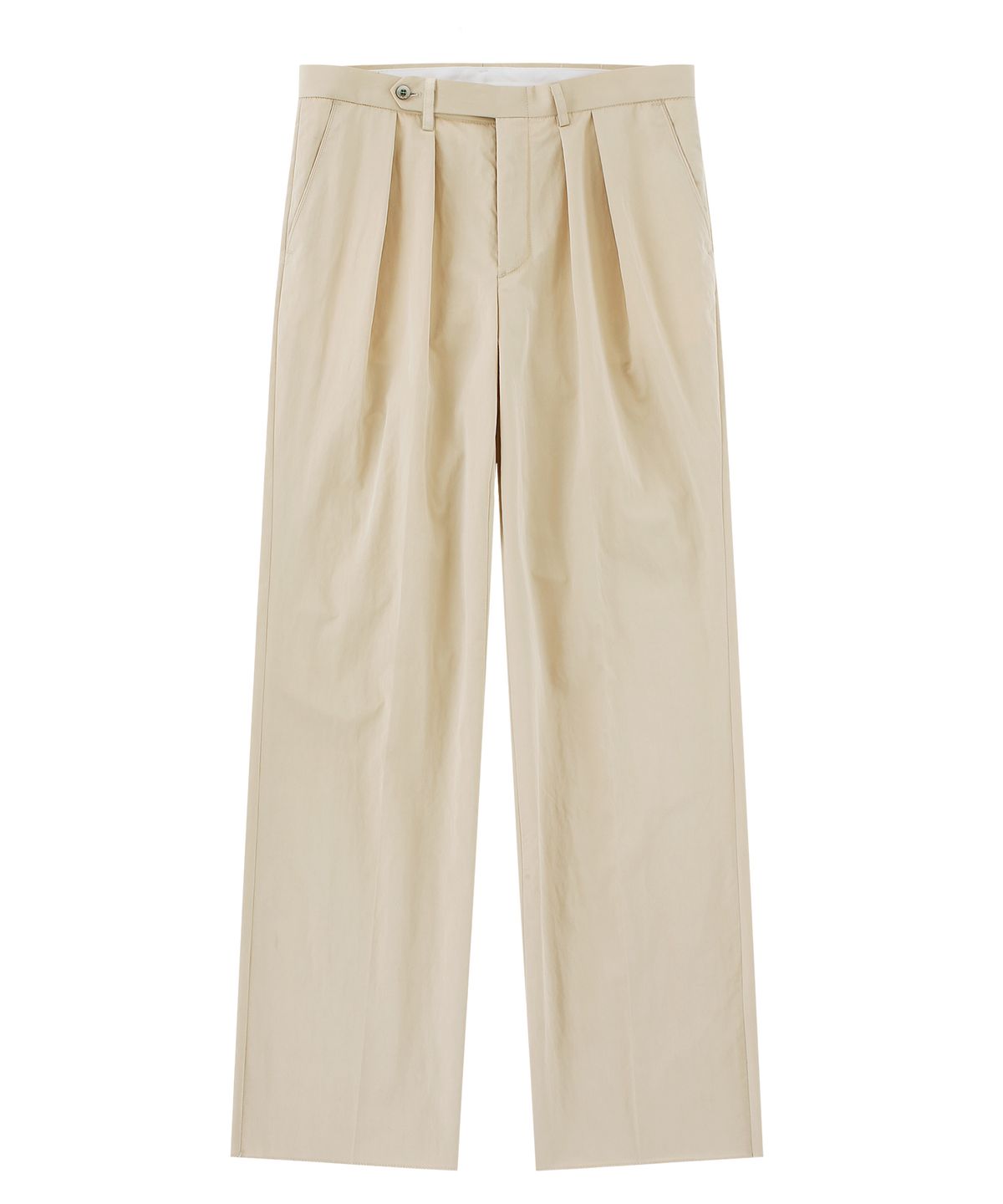 벨리프(BELLIEF) [Easy line] Cotton Two Pleated Wide Chino Pants (Beige)