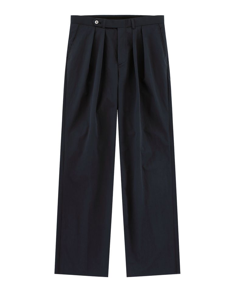 [Easy line] Cotton Two Pleated Wide Chino Pants (Dark navy)