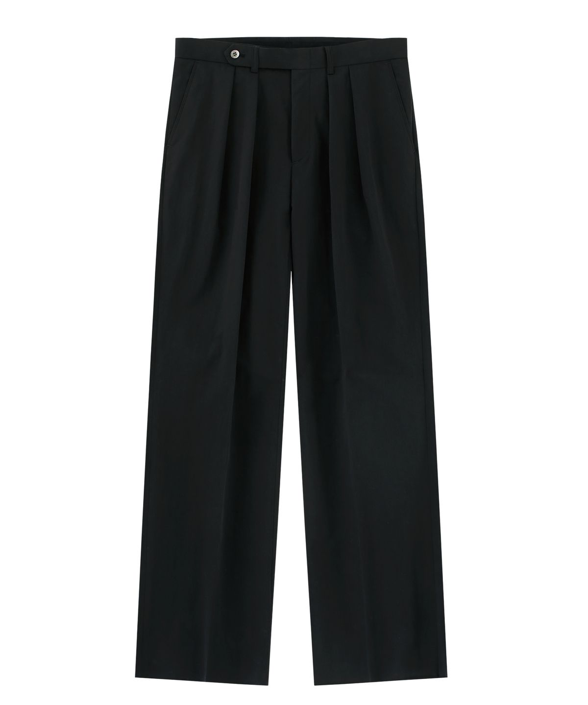 벨리프(BELLIEF) [Easy line] Cotton Two Pleated Wide Chino Pants (Black)