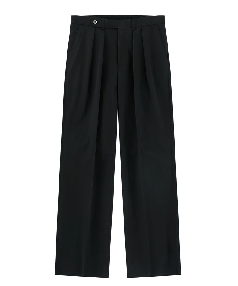 [Easy line] Cotton Two Pleated Wide Chino Pants (Black)