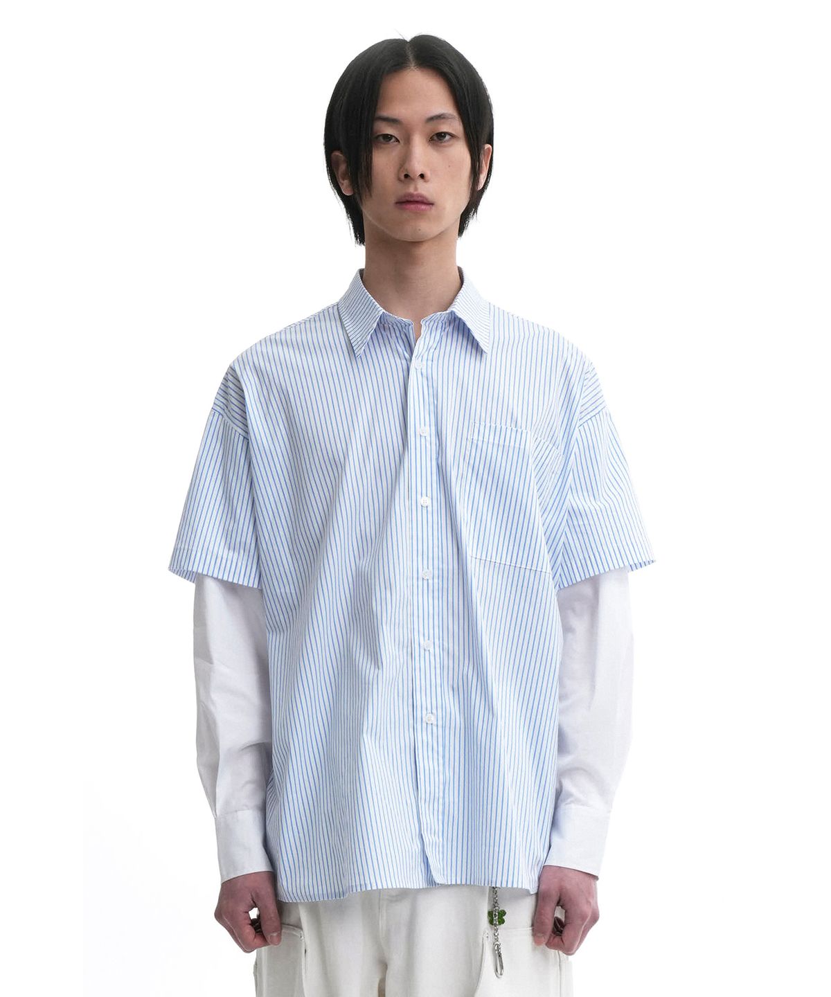 오픈야드(오와이)(OPENYARD(OY)) LAYERED STRIPE SHIRTS-WHITE