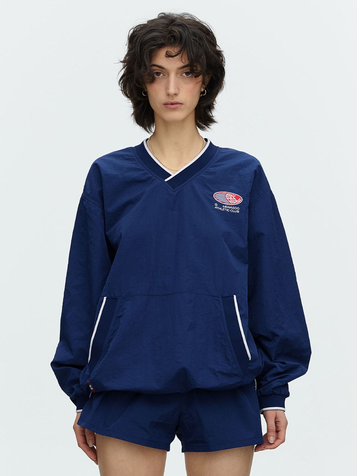 미나수(MENASOO) HEARTTRACK VNECK NYLON ANORAK JACKET_NAVY