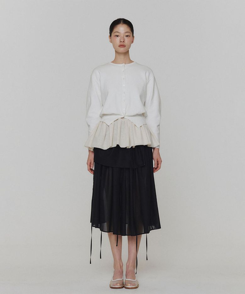 ROUND SLEEVE SHIRRED CARDIGAN_IVORY